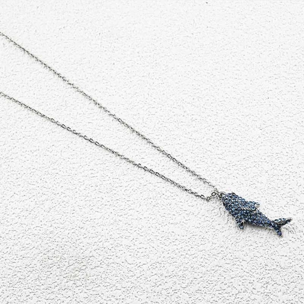 kate spade silver chain necklace with blue crystal fish pendant